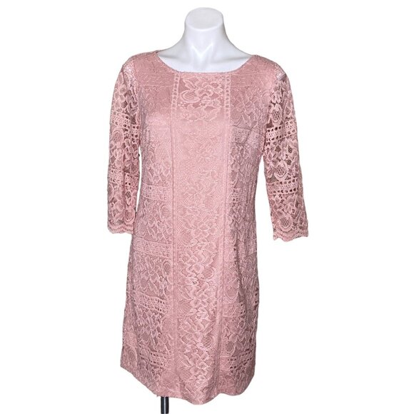 Jessica Howard Womens Pink Lace Shift Dress 3/4 Sleeve Size 10 - Picture 2 of 10